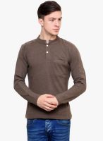 Camino Brown Solid Henley T-Shirt