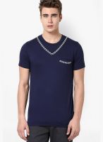 Cherymoya Navy Blue Solid Round Neck T-Shirts
