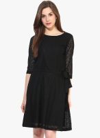 Color Cocktail Black Colored Embroidered Shift Dress