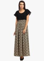 Cottinfab Black Colored Printed Maxi Dress