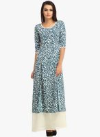Cottinfab Blue Colored Printed Maxi Dress
