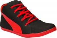 Drivn Ankle Length Casual Sneakers(Black, Red)