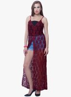 Faballey Red Colored Embroidered Maxi Dress