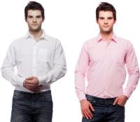 Fedrigo Men's Solid Formal White, Pink Shirt(Pack of 2)