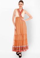 Fusion Beats Yellow Colored Printed Maxi Dress
