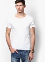 Gas White Solid Round Neck T-Shirt