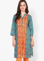 Global Desi Aqua Blue Printed Kurtis