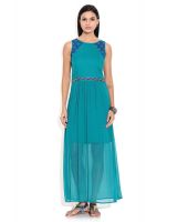 Global Desi Blue Viscose Maxi Dress