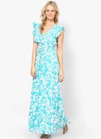 Harpa Green Colored Printed Maxi Dress