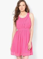 Harpa Pink Colored Solid Skater Dress