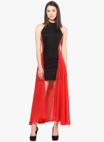 Harpa Red Colored Solid Asymmetric Dress
