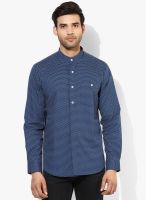 I Know Navy Blue Printed Slim Fit Casual Shirt