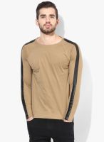 Incult Khaki With Black Rubber Print Sleeve Stripe With Curved Hem