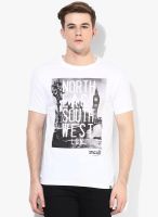 Incult White Crew Neck T-Shirt With North East South West Print And Roll Sleeve