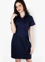 Magnetic Designs Navy Blue Colored Solid Shift Dress