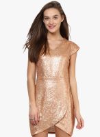 Miss Chase Gold Cap Sleeve Embellished Wrap Mini Dress