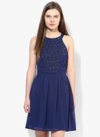 Only Blue Colored Embellished Skater Dress