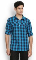 Orange Valley Men's Checkered Casual Blue Shirt