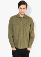 Pepe Jeans Green Solid Regular Fit Casual Shirt