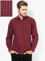 Peter England Red Checks Regular Fit Casual Shirt