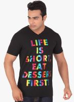 Radbone Black Printed V Neck T-Shirt