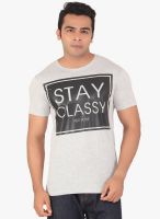 Radbone Light Grey Printed Round Neck T-Shirt