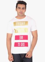 Radbone White Printed Round Neck T-Shirt