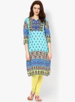 Rain & Rainbow Cotton Blue Straight Kurta