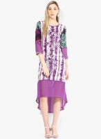 Rain & Rainbow Purple Colored Printed Rayon Shift Dress