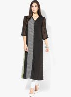 Raindrops Black Geometric Print Art Crepe Kurta