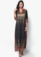 Raindrops Black Printed Polyester Kurta