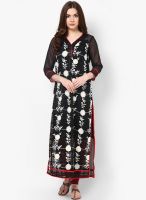 Raindrops Black Solid Embroidered Net Kurta