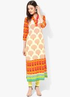 Raindrops Orange Kalamkari Print Lawn Cotton Kurta