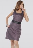 Raindrops Sleeve Less Self Pattern Purple Dress