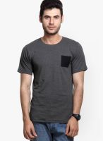 Rigo Dark Grey Solid Round Neck T-Shirt
