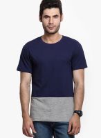 Rigo Navy Blue Solid Round Neck T-Shirt