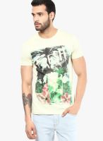 Riot Jeans Cream Solid Round Neck T-Shirts