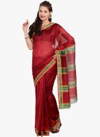 Satrang Maroon Solid Poly Cotton Saree