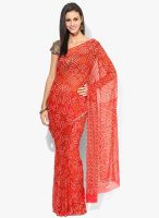 Satrang Red Printed Chiffon Saree