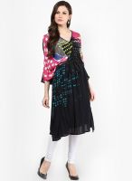 Satya Paul Navy Blue Printed Kurtas