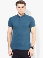 Sisley Blue Solid Polo T-Shirt