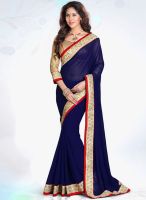 Sourbh Sarees Navy Blue Embroidered Saree