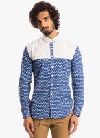 Specimen Blue Printed Slim Fit Casual Shirt