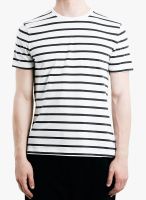 TOPMAN White Striped Round Neck T-Shirt