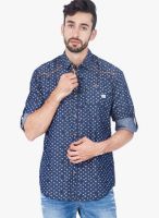 The Indian Garage Co. Blue Printed Slim Fit Casual Shirt