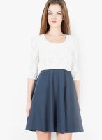 The Vanca Off White Colored Embroidered Skater Dress