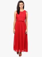 The Vanca Red Colored Solid Maxi Dress