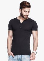 Tinted Black Solid Henley T-Shirt