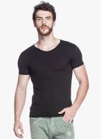 Tinted Black Solid Round Neck T-Shirt
