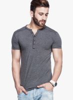 Tinted Grey Milange Solid Henley T-Shirts